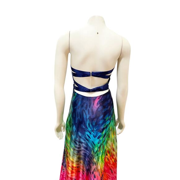 Temptation Rainbow Drops Satin Maxi Gown Strapless Multicolor Sz 8 - Picture 7 of 13